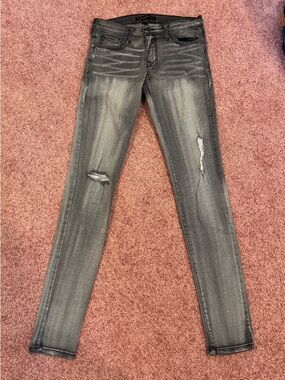 Flying Monkey Women's Charcoal Gray Skinny Jeans with Distressed Knees